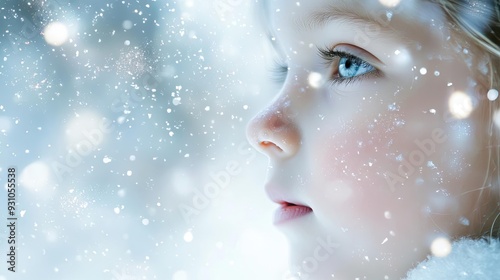 A serene portrait of a child in a snowy landscape, capturing the wonder and beauty of winter magic and childhood innocence.