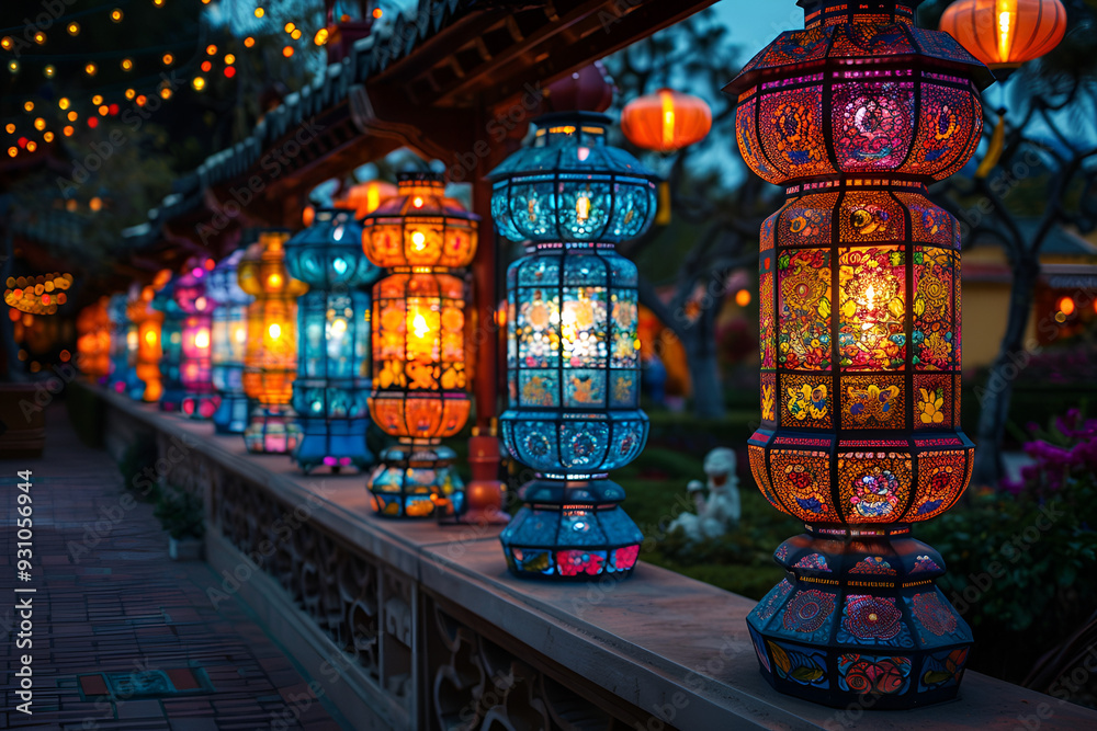 a row of colorful lanterns
a row of colorful lanterns
