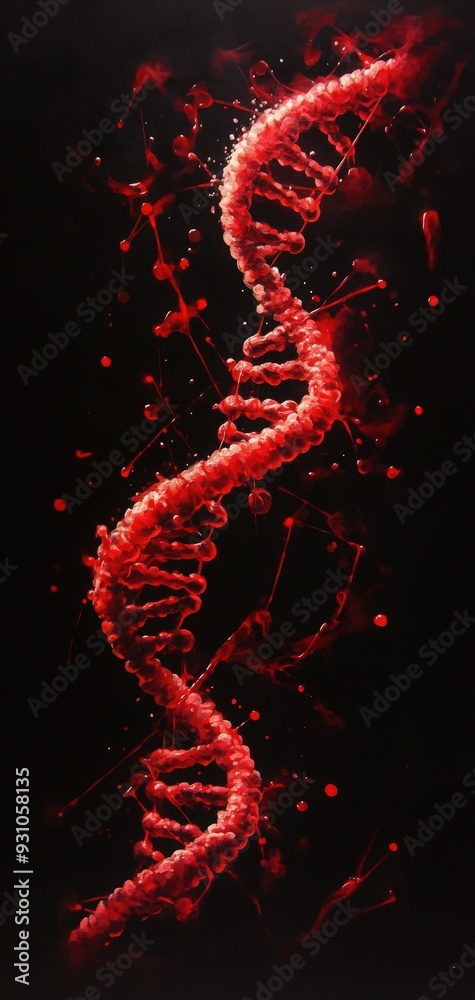 A stunning representation of a red DNA strand against a dark background, symbolizing life, genetics, and biological research. A stunning representation of a red DNA strand against a dark background, symbolizing life, genetics, and biological research.