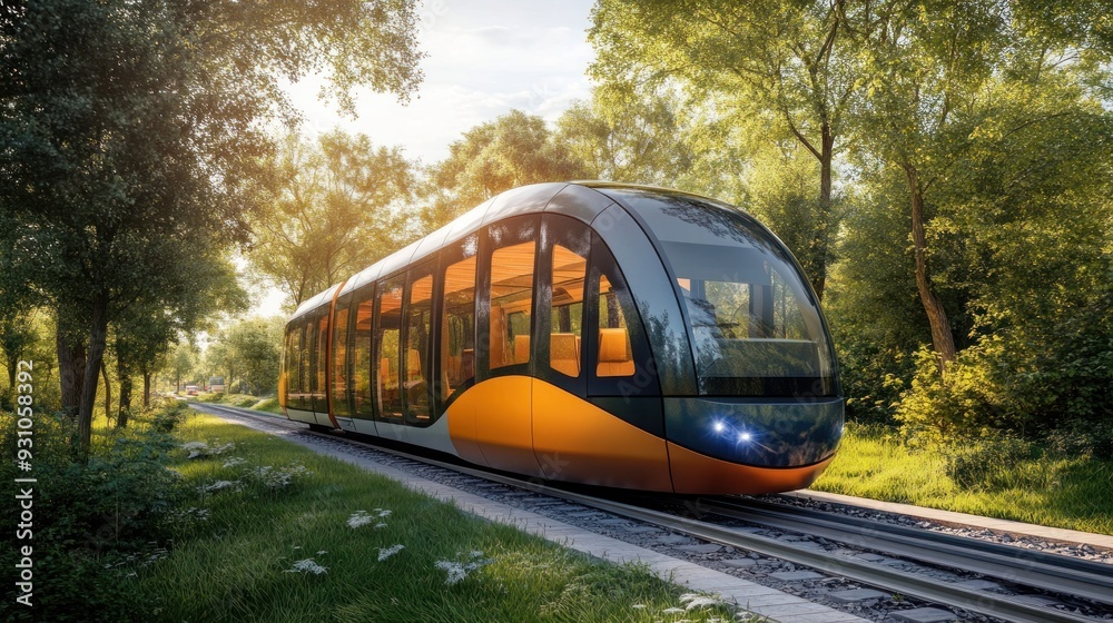 Fototapeta premium Modern Train Through Forest