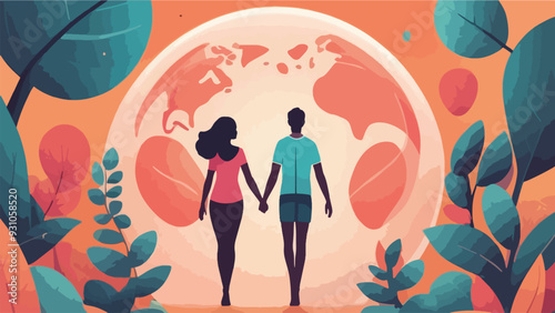 a couple in world sexual health day  illustration, flat design style