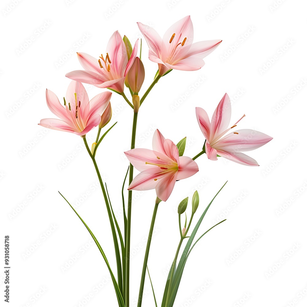 Pink Zephyranthes Isolated on White Background. Beautiful Zephyranthes Flower