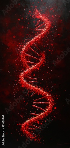 Abstract representation of DNA structure in red, symbolizing life, genetics, and molecular biology on a dark background.