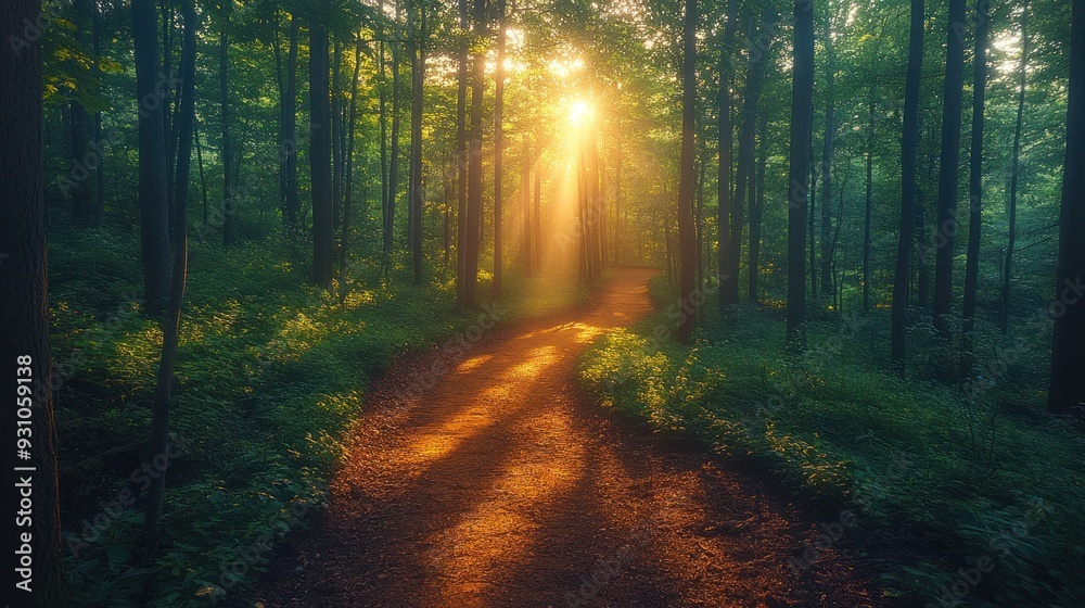 Sunbeams Illuminating Forest Path Sunbeams Illuminating Forest Path