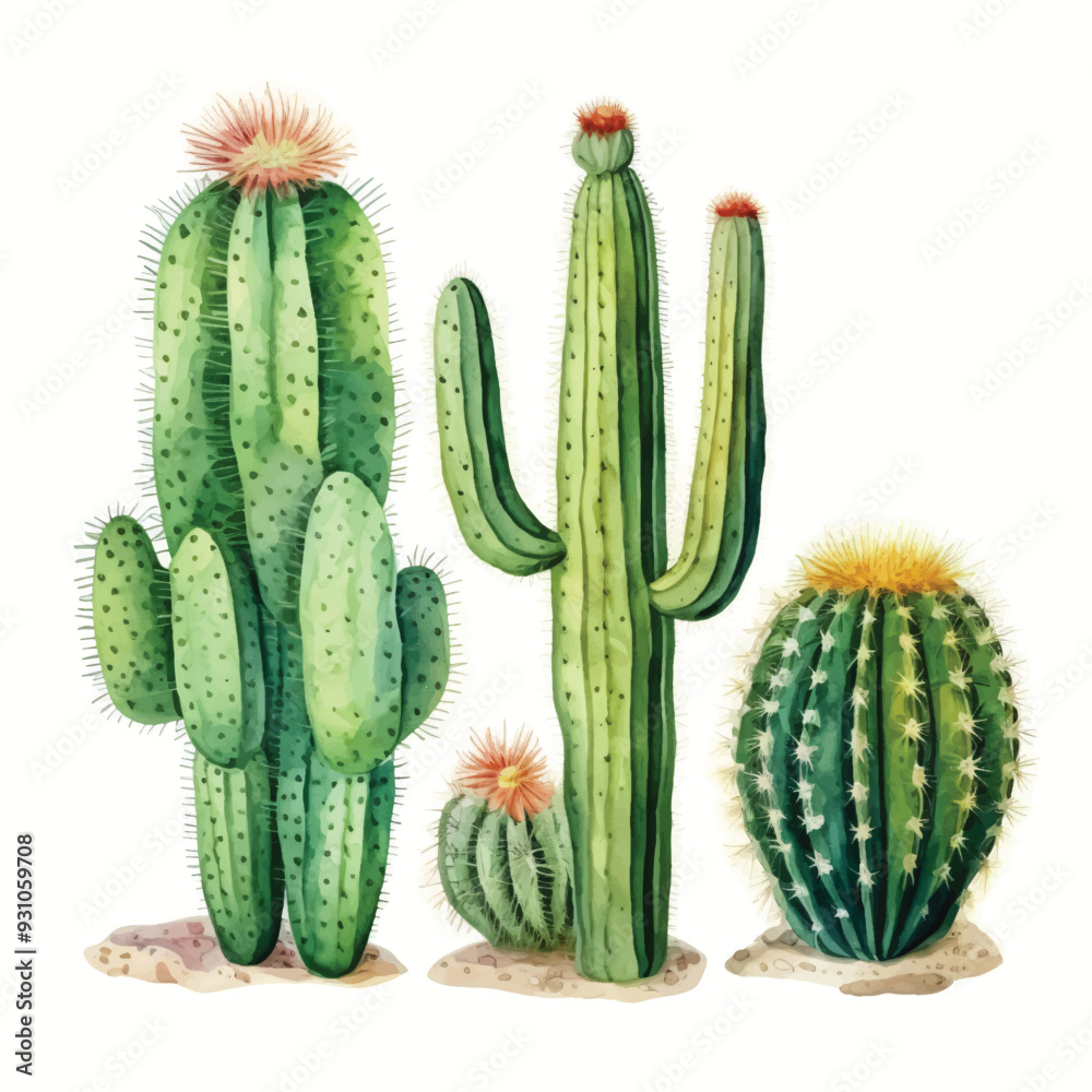 watercolor painting of cactus four collection isolated watercolor painting of cactus four collection isolated