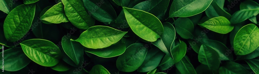 Fototapeta premium A close-up view of fresh, vibrant green leaves showcasing their texture and color, perfect for nature and greenery themes.