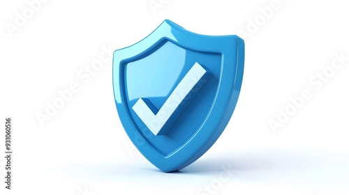 cartoon 3d Icon safety shield check mark perspective . Blue symbol security safety icon. Checkmark in minimalistic style. 3d vector illustration. white background