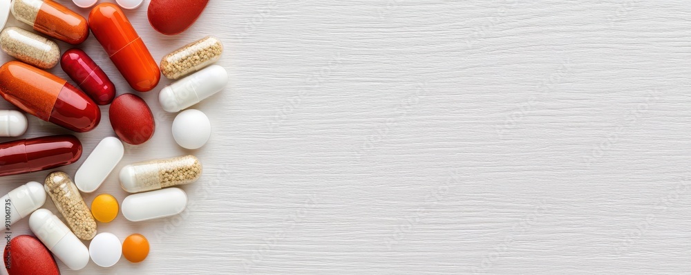 A flat lay of workout supplements and metabolism-supporting vitamins, supplements, metabolism, vitamins fitness