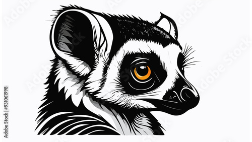 Lemur Head Sketch Style - Beast Animal Face Portrait Mammal Fur
