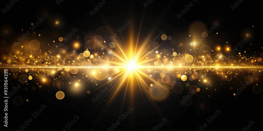 Shiny light effect with bokeh and lens vfx isolated on black background, perfect for overlay blend mode