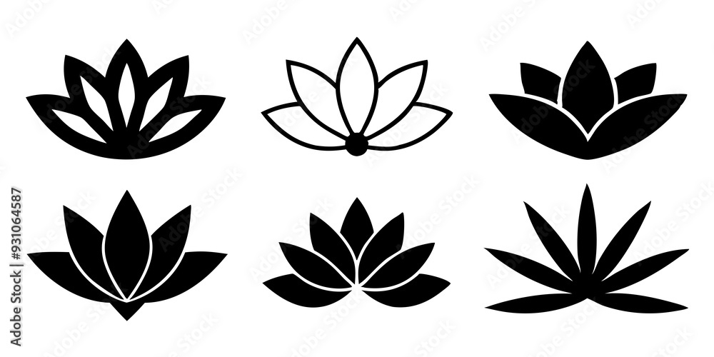 Obraz premium Set of silhouettes lotus flower icon logo design vector illustration