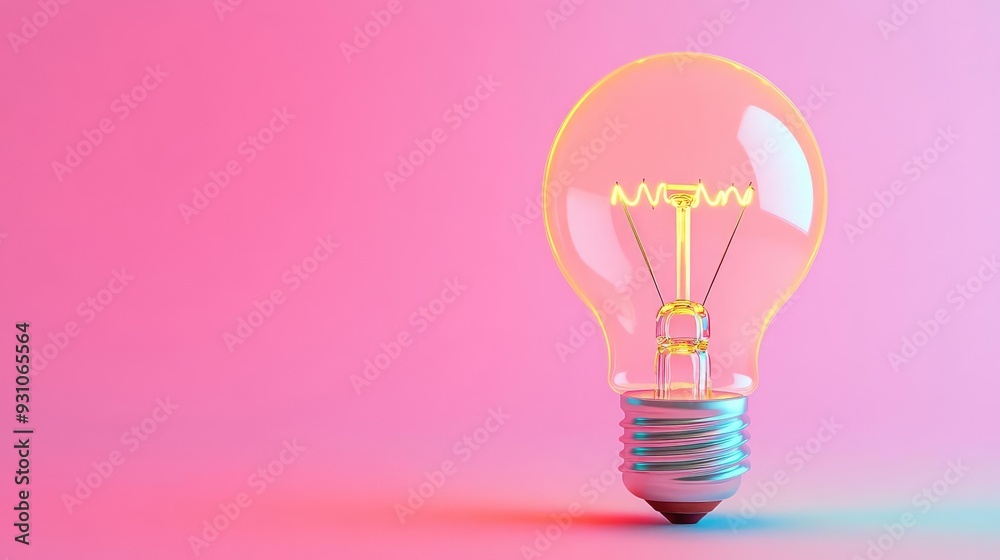 Concept to design, glowing lightbulb inspiration, creative process, 3D illustration