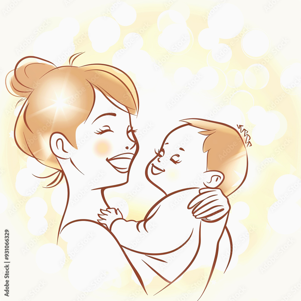 A mother with a radiant smile holds her baby with love. A mother with a radiant smile holds her baby with love.