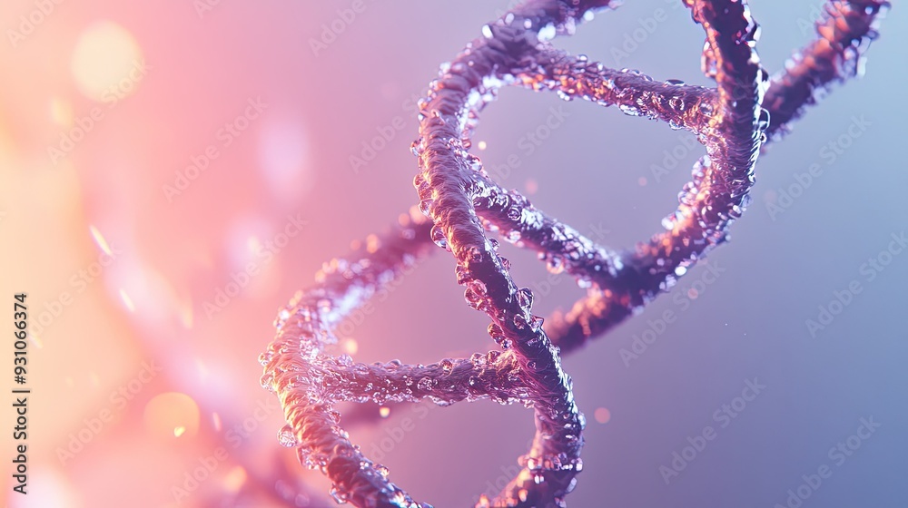 Close-up of a double helix DNA strand, captured against a soft gradient background, emphasizing its structure Close-up of a double helix DNA strand, captured against a soft gradient background, emphasizing its structure