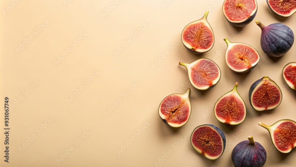 Creative layout of figs on beige background, food concept, figs, creative, layout, beige, background, flat lay, food, macro