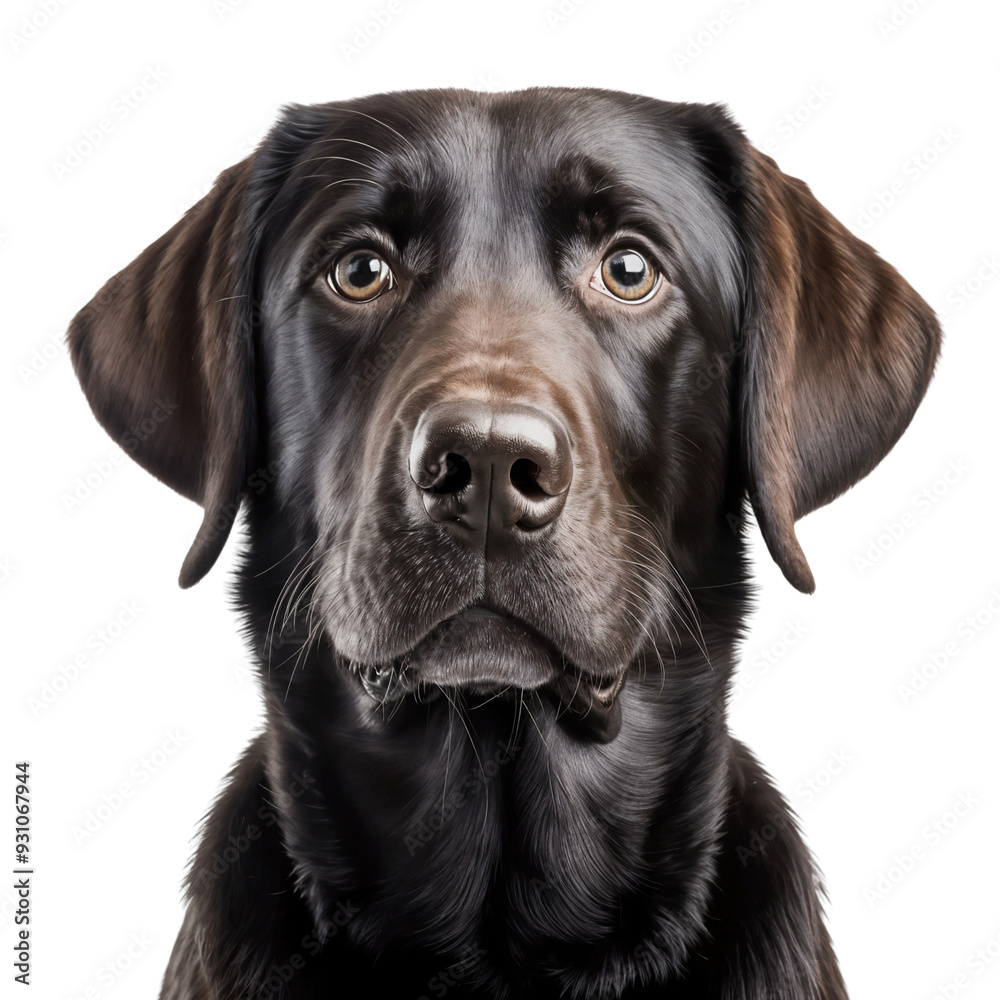 Close-up of a black labrador retriever, isolated on transparent background Close-up of a black labrador retriever, isolated on transparent background