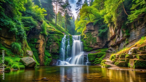 A stunning waterfall surrounded by lush greenery in the Kamienczyk Gorge, waterfall, Kamienczyk, Gorge, nature, landscape