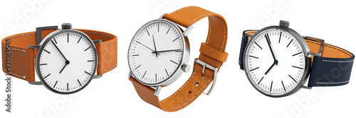 Collection of stylish wristwatches with leather straps and minimalist design