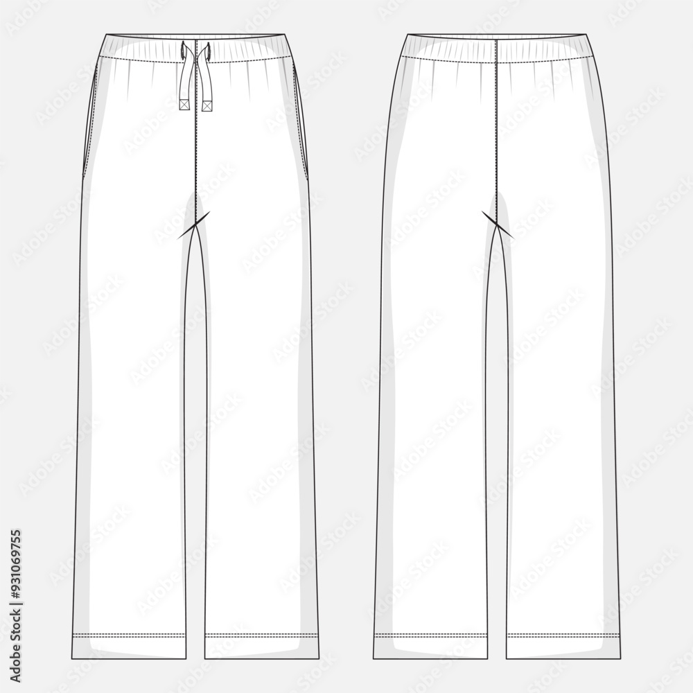 Trouser pant technical drawing fashion flat sketch vector illustration template for ladies