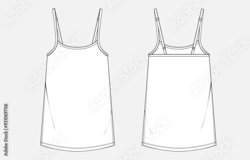 Camisole top technical drawing fashion flat sketch vector illustration template for baby girls
