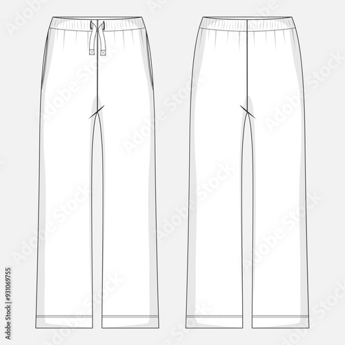 Trouser pant technical drawing fashion flat sketch vector illustration template for ladies