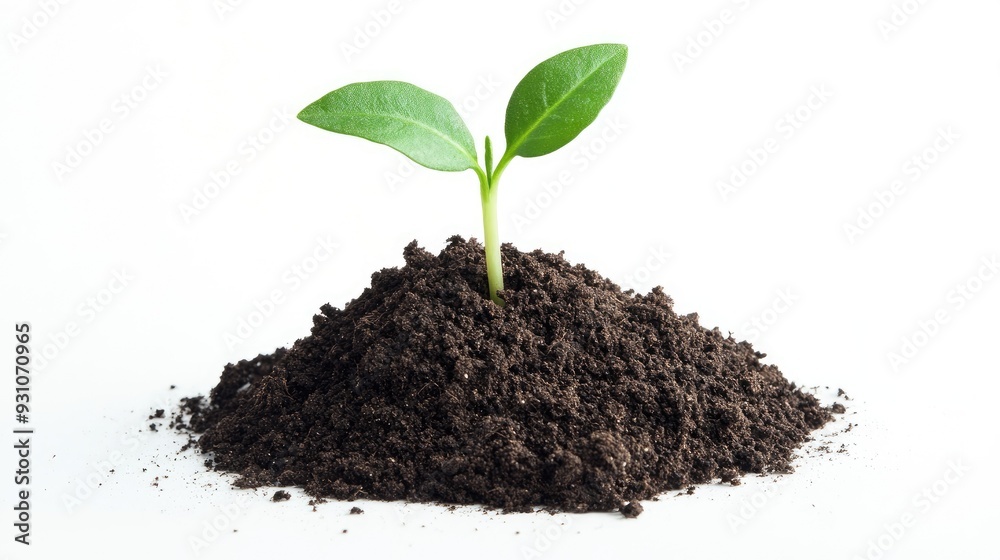 Minimalist image of a green sprout breaking through soil, with a plain white background emphasizing its simplicity and new beginnings. Minimalist image of a green sprout breaking through soil, with a plain white background emphasizing its simplicity and new beginnings.