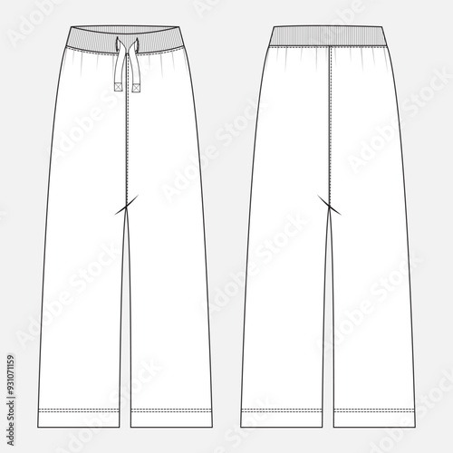 Trouser pant technical drawing fashion flat sketch vector illustration template for ladies. 