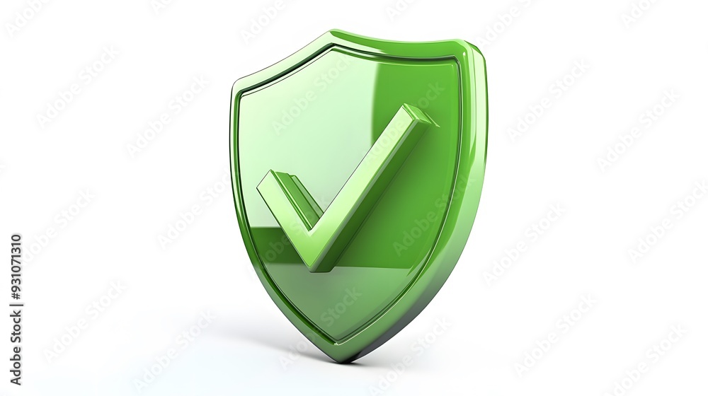 
cartoon 3d Icon safety shield check mark perspective . green symbol security safety icon. Checkmark in minimalistic style. 3d vector illustration. white background