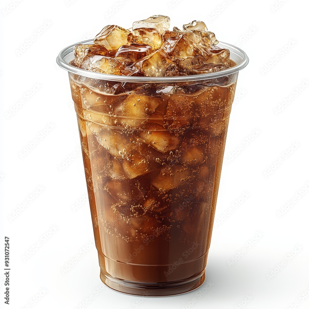 Clear plastic cup filled with iced coffee isolated 427 glass, drink, cola, ice, cold, beverage, soda, isolated, liquid, cocktail, alcohol, coke, white, refreshment, whiskey, brown, food, cool, cube, s