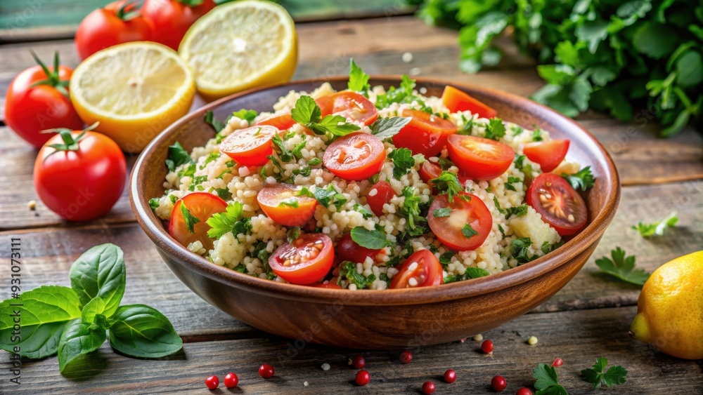 Fresh tabbouleh salad with ripe tomatoes, vibrant herbs, and zesty lemon dressing , healthy, vegetarian Fresh tabbouleh salad with ripe tomatoes, vibrant herbs, and zesty lemon dressing , healthy, vegetarian