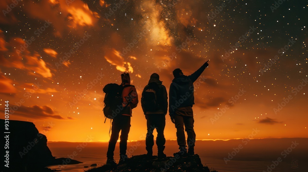 Obraz premium A group of people are sitting on chairs under the starry sky.