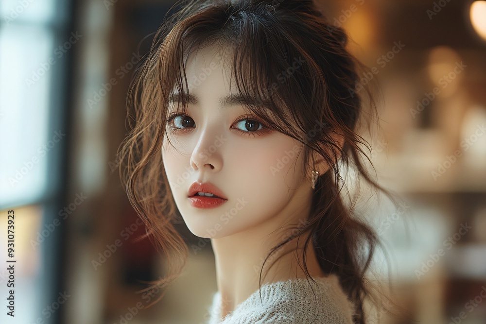 Relaxed portrait of a young woman with cozy winter style Relaxed portrait of a young woman with cozy winter style