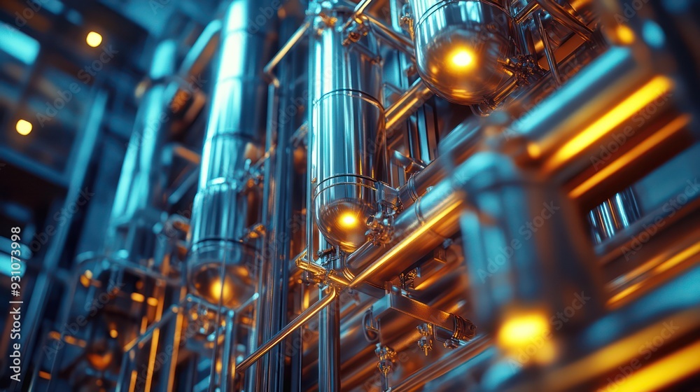 Abstract view of a chemical distillation column, part of an industrial refining process. Abstract view of a chemical distillation column, part of an industrial refining process.