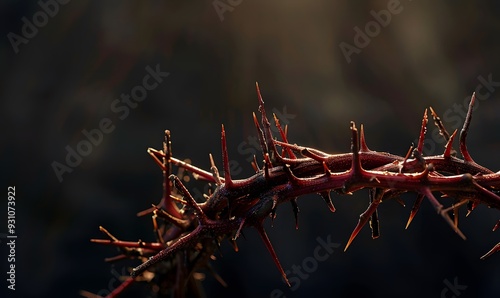 the crown of thorns of Jesus on black background against window light with copy space, can be used for Christian background, Easter concept. 