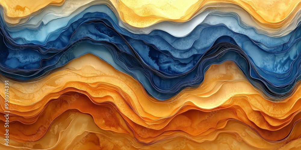 Artistic Alcohol Ink Abstract in Cobalt and Amber Tones, generative ai