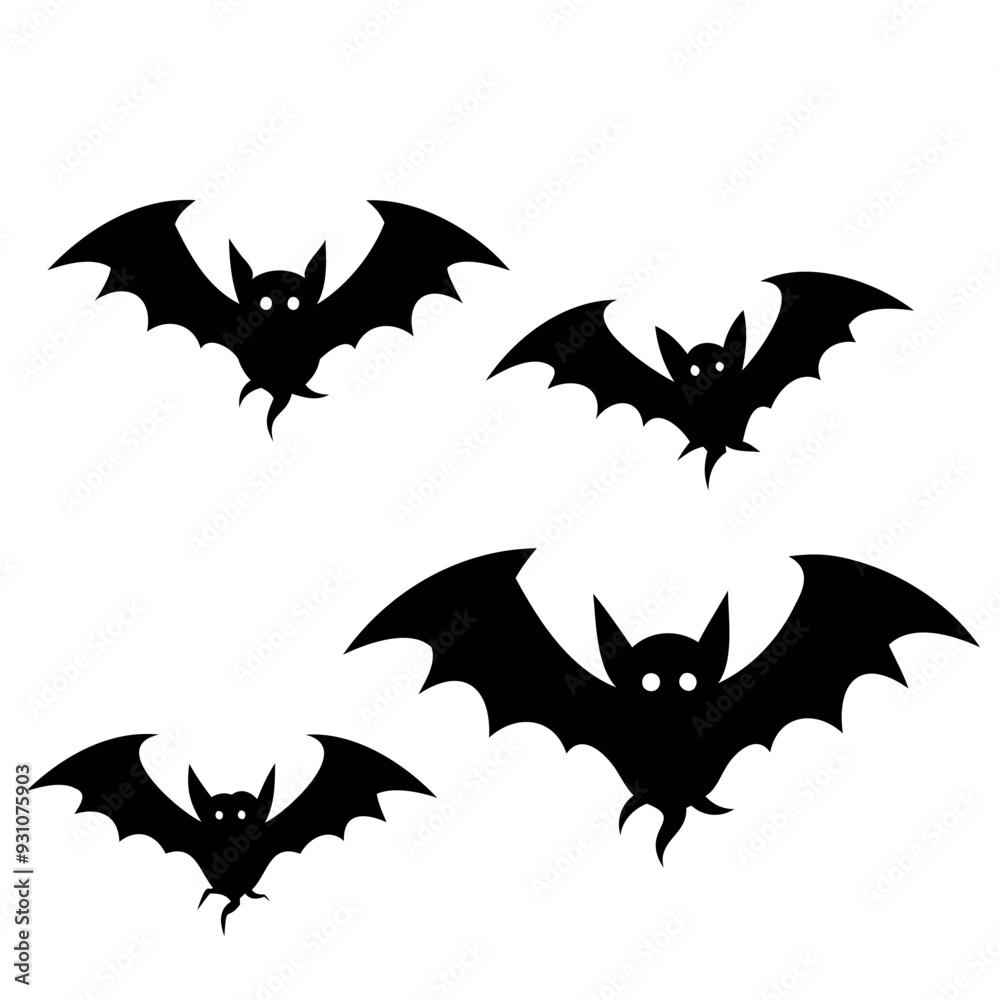 Fototapeta premium Halloween bats silhouette isolated on a white background, Halloween Vector illustration