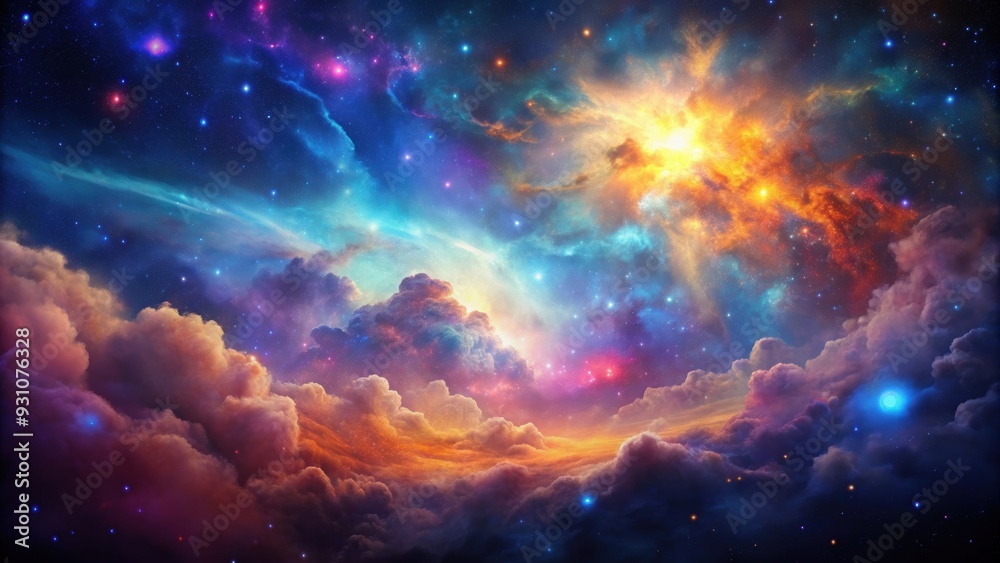 Naklejka premium Colorful galaxy cloud nebula against stary night cosmos background, space, universe, science, astronomy, supernova