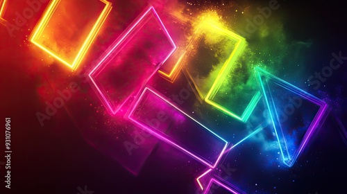 Wallpaper Mural Vibrant gradient background with neon lights forming geometric shapes, representing the Pride flag colors, glowing against a dark backdrop. Torontodigital.ca