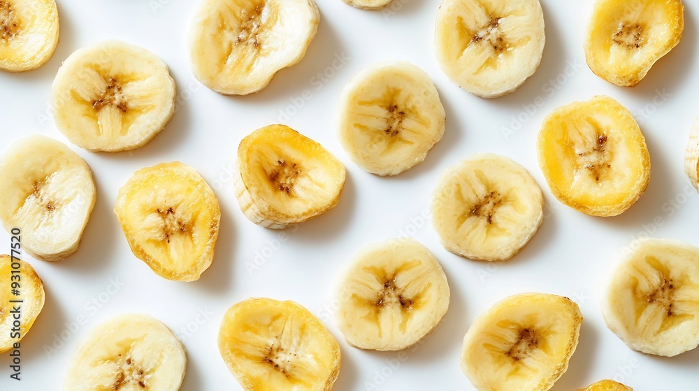 Banana Slices Pattern on a White Background Banana Slices Pattern on a White Background
