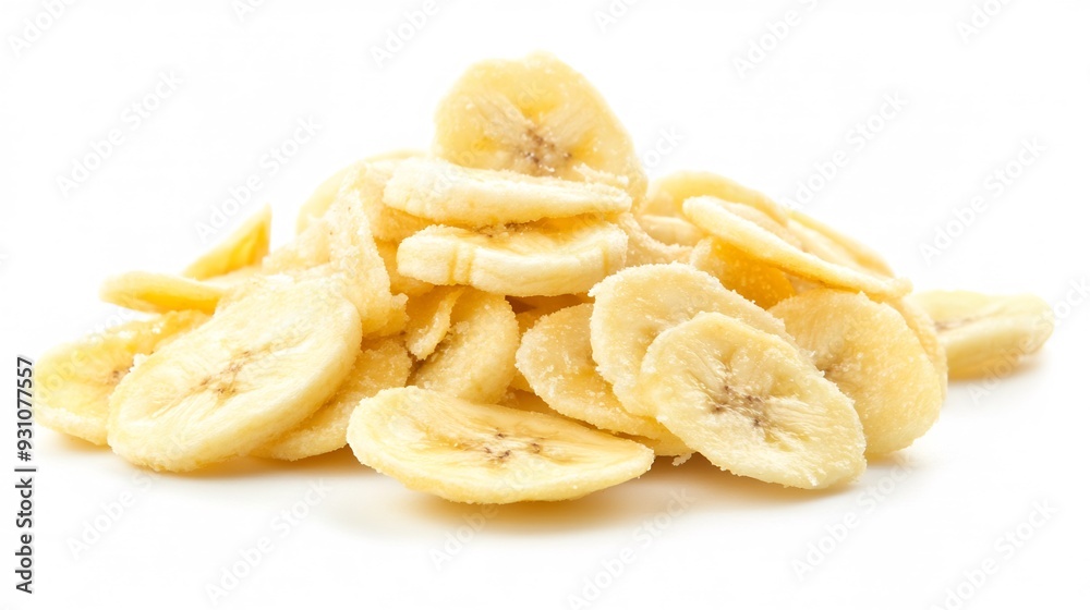 Dried Banana Slices on a White Background Dried Banana Slices on a White Background