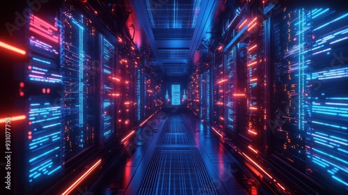 Cyberpunk Server Room with Neon Lights