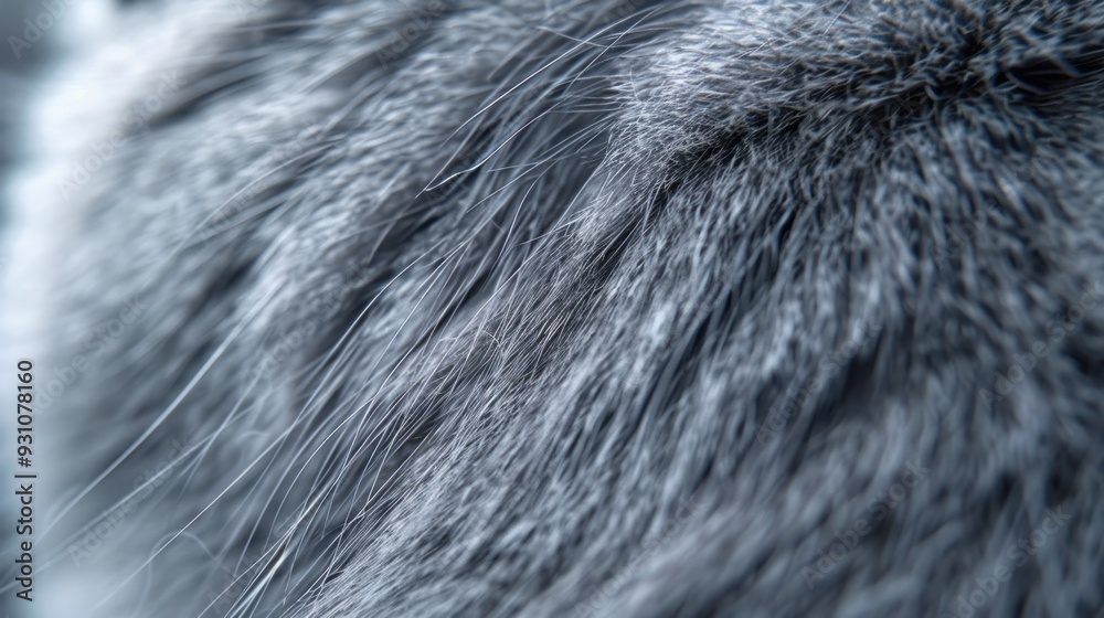A close-up of a gray cat's fur, highlighting the softness and natural patterning A close-up of a gray cat's fur, highlighting the softness and natural patterning