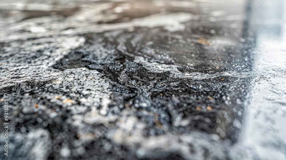 A close-up of a gray granite countertop, showcasing the intricate patterns and speckles A close-up of a gray granite countertop, showcasing the intricate patterns and speckles