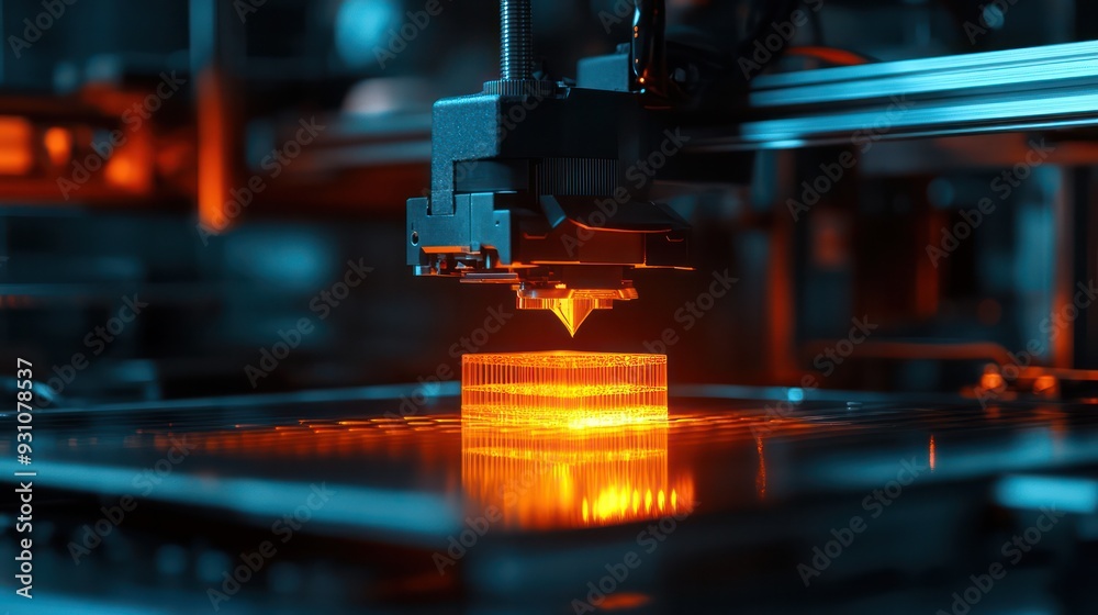 Fototapeta premium 3D printer producing a prototype in an industrial setting, emphasizing the role of 3D printing in modern manufacturing.