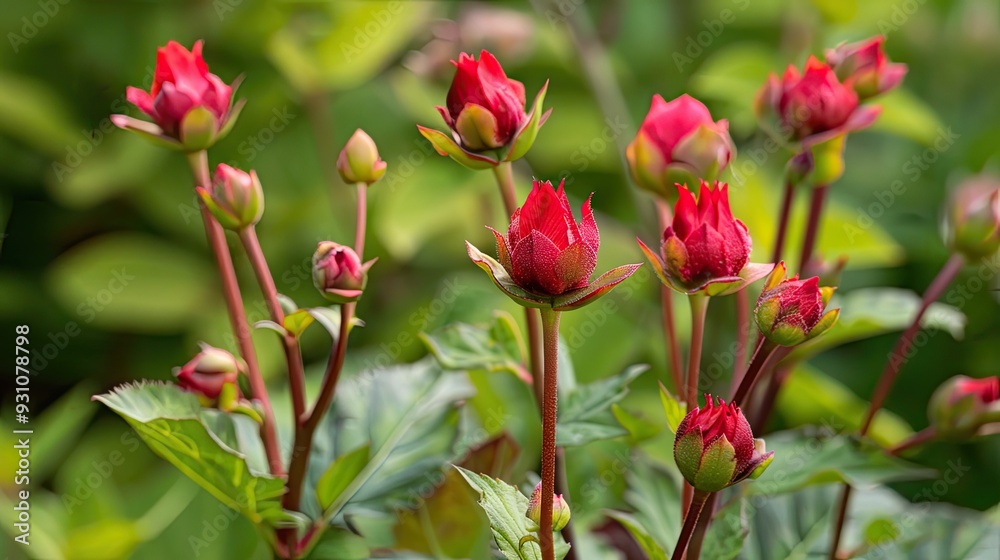 Blooming Red Buds in a Lush Garden Blooming Red Buds in a Lush Garden