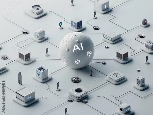 A computer chip with the letters AI on it. The chip is surrounded by a white background. Concept of technology and innovation
