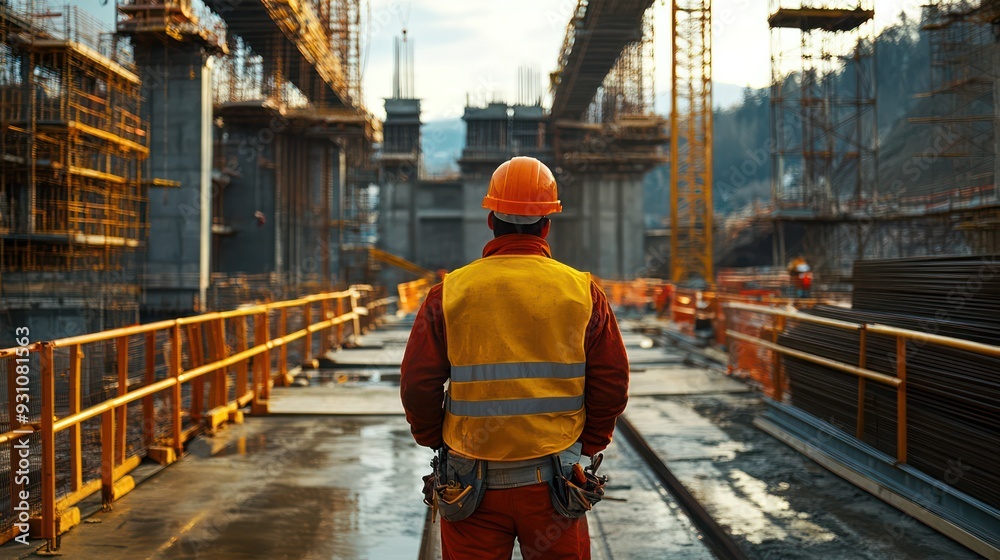Civil engineer inspecting a bridge under construction, focusing on the safety and integrity of large-scale projects. Civil engineer inspecting a bridge under construction, focusing on the safety and integrity of large-scale projects.