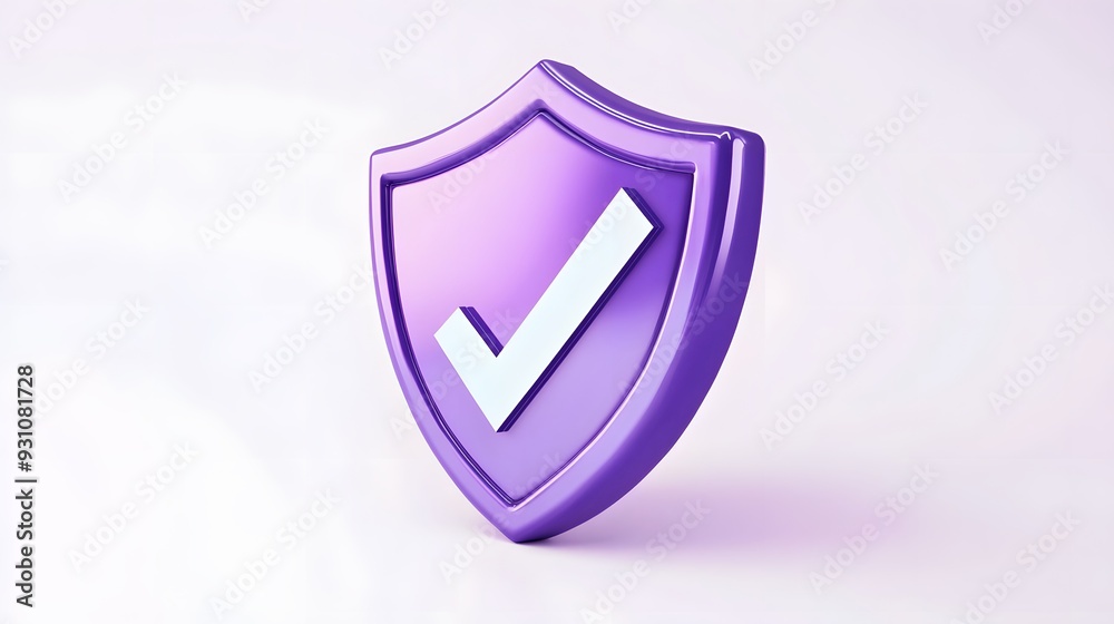 cartoon 3d Icon safety shield check mark perspective . purple symbol security safety icon. Checkmark in minimalistic style. 3d vector illustration. white background