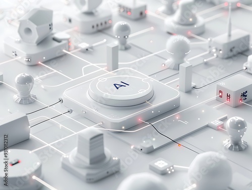 A computer chip with the letters AI on it. The chip is surrounded by a white background. Concept of technology and innovation