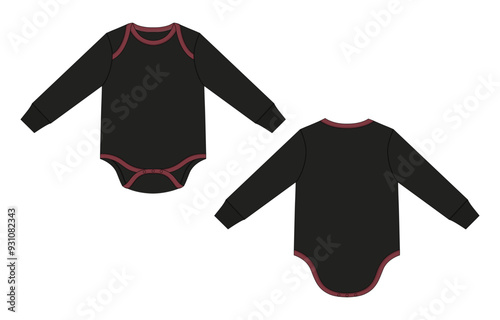 Two tone color Romper  bodysuit vector illustration template for kids. Apparel design mock up cad Front and back views